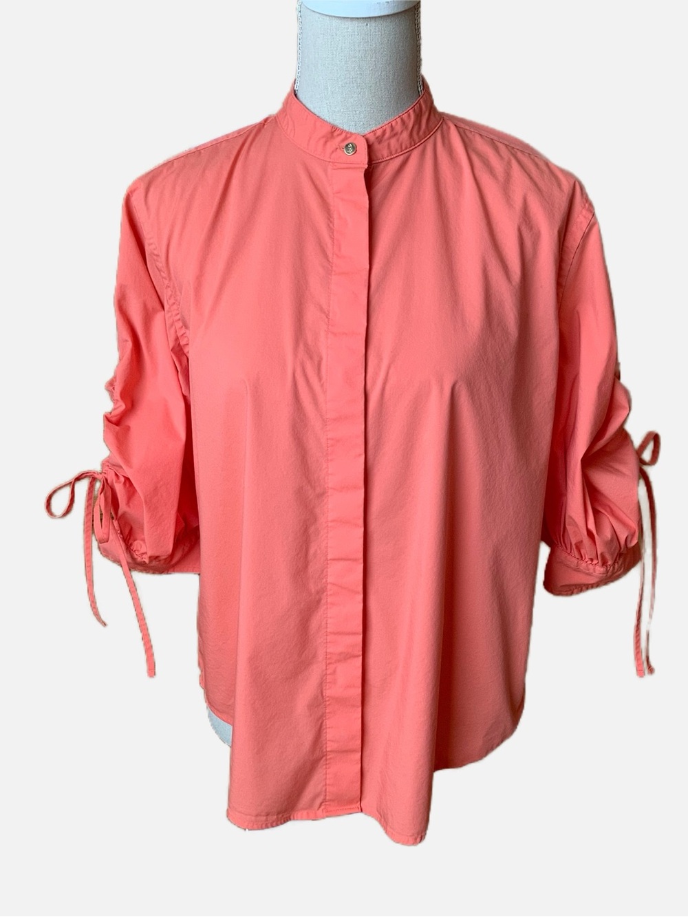 Lauren Ralph Lauren Coral Mandarin Collar Button Front Shirt Tie Sleeve 8